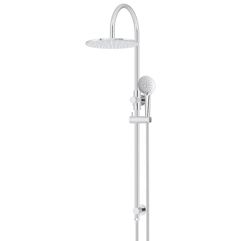 Meir Round Gooseneck Shower Set with 300mm Rose Three-Function Hand Shower - Polished Chrome