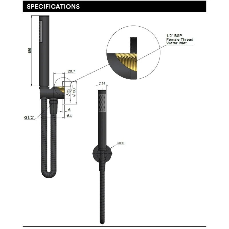Meir Round Hand Shower on Fixed Bracket - Chrome - Image 4