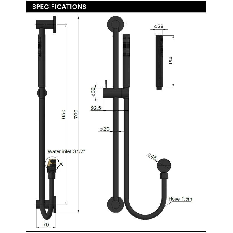 Meir Round Hand Shower on Rail Column - Champagne - Image 3