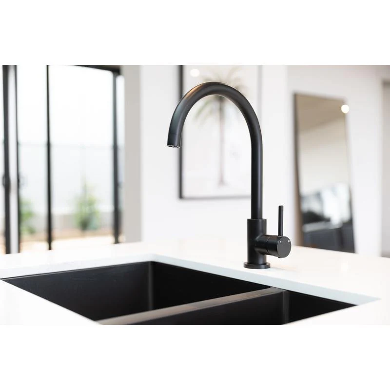 Meir Round Gooseneck Kitchen Sink Mixer Tap - Black Matte - Image 7