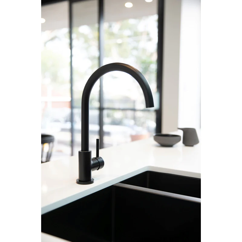 Meir Round Gooseneck Kitchen Sink Mixer Tap - Black Matte - Image 8