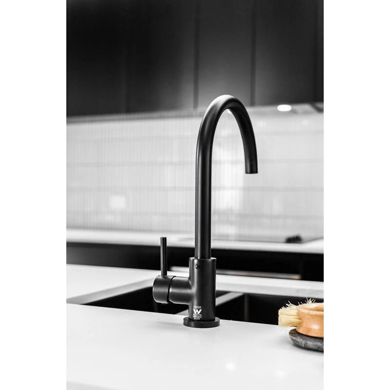 Meir Round Gooseneck Kitchen Sink Mixer Tap - Black Matte - Image 9