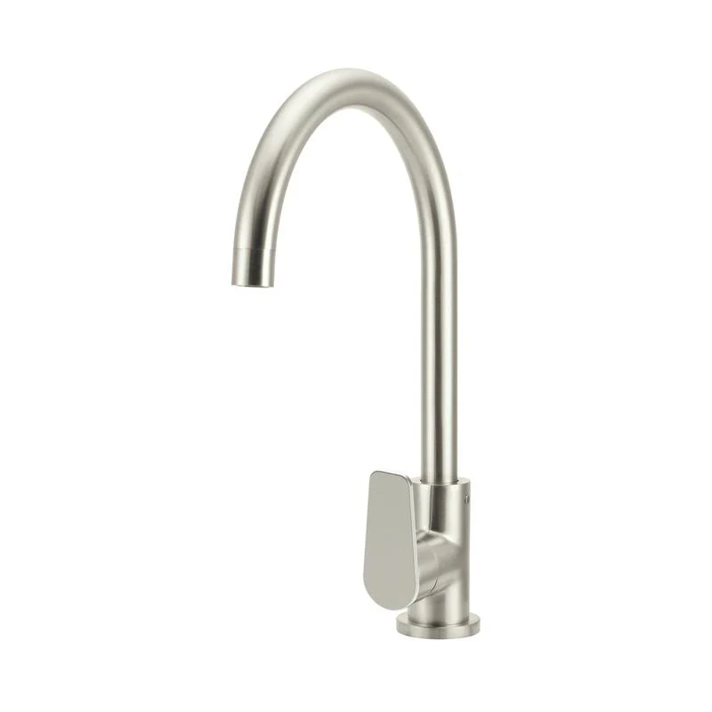 Meir Round Gooseneck Kitchen Sink Mixer Tap with Paddle Handle - PVD Brushed Nickel
