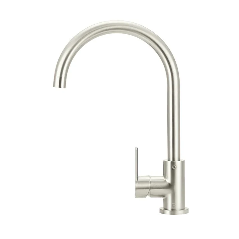 Meir Round Gooseneck Kitchen Sink Mixer Tap with Paddle Handle - PVD Brushed Nickel - Image 2