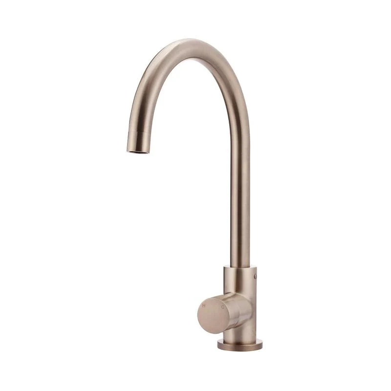 Meir Round Gooseneck Kitchen Sink Mixer Tap with Pinless Handle - Champagne