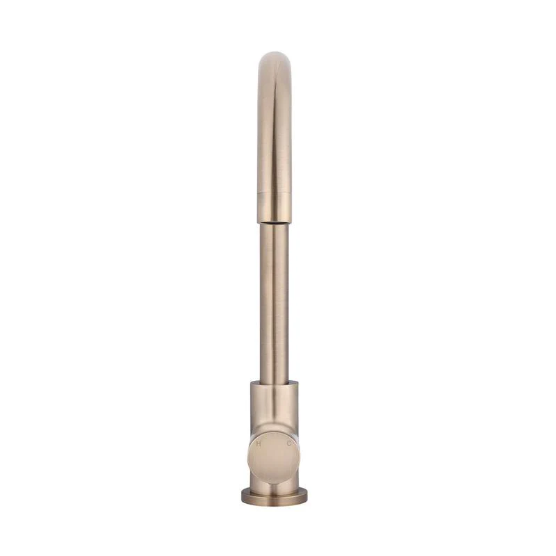 Meir Round Gooseneck Kitchen Sink Mixer Tap with Pinless Handle - Champagne - Image 3