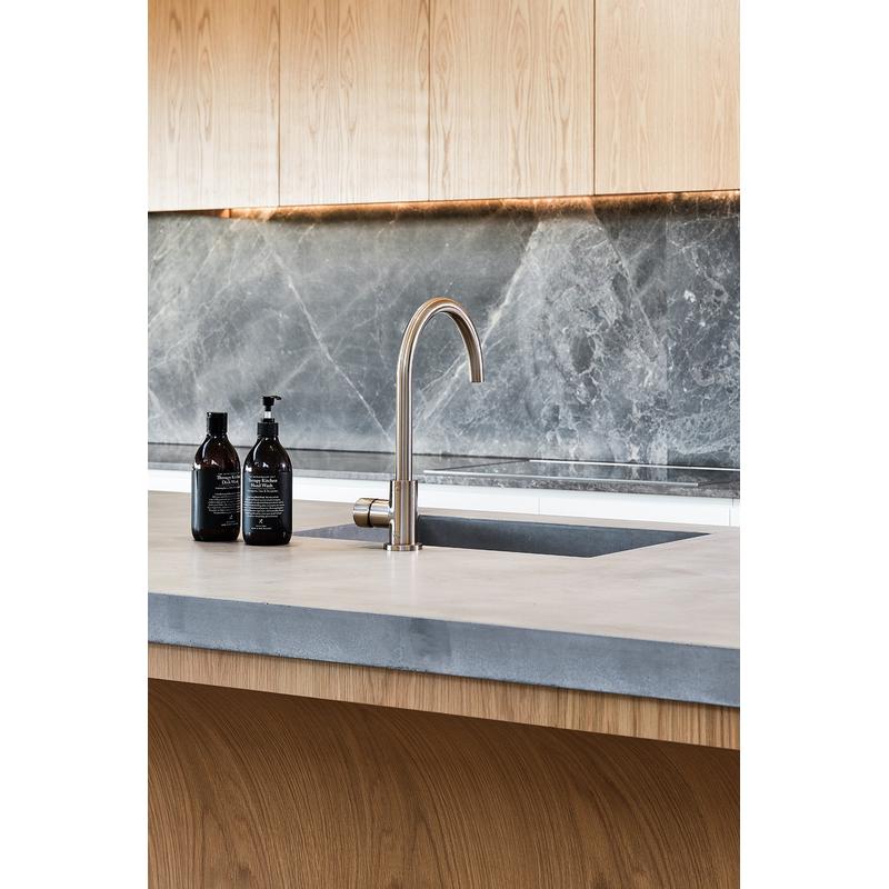 Meir Round Gooseneck Kitchen Sink Mixer Tap with Pinless Handle - Champagne - Image 4