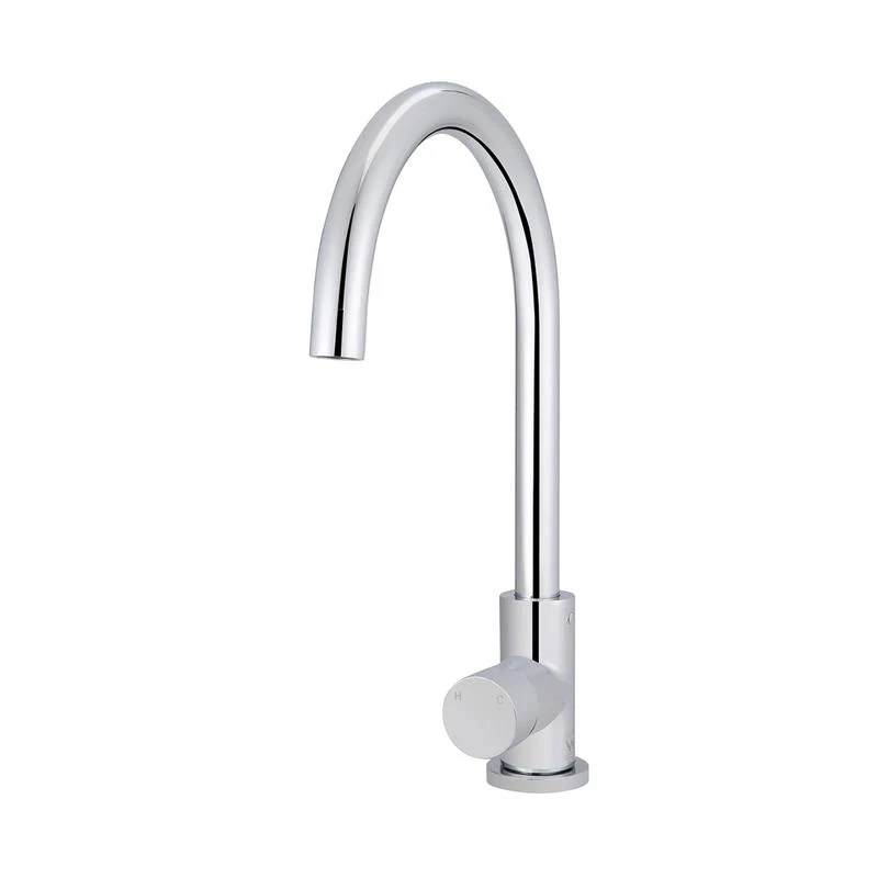 Meir Round Gooseneck Kitchen Sink Mixer Tap with Pinless Handle - Polished Chrome