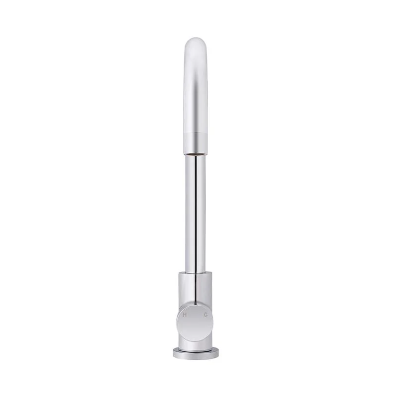 Meir Round Gooseneck Kitchen Sink Mixer Tap with Pinless Handle - Polished Chrome - Image 3