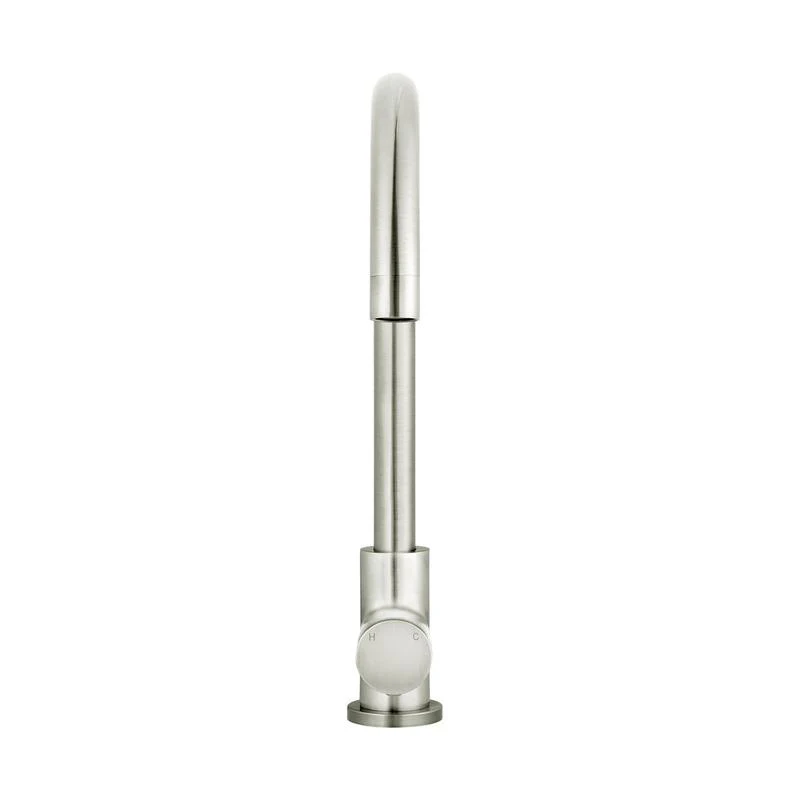Meir Round Gooseneck Kitchen Sink Mixer Tap with Pinless Handle - PVD Brushed Nickel - Image 3