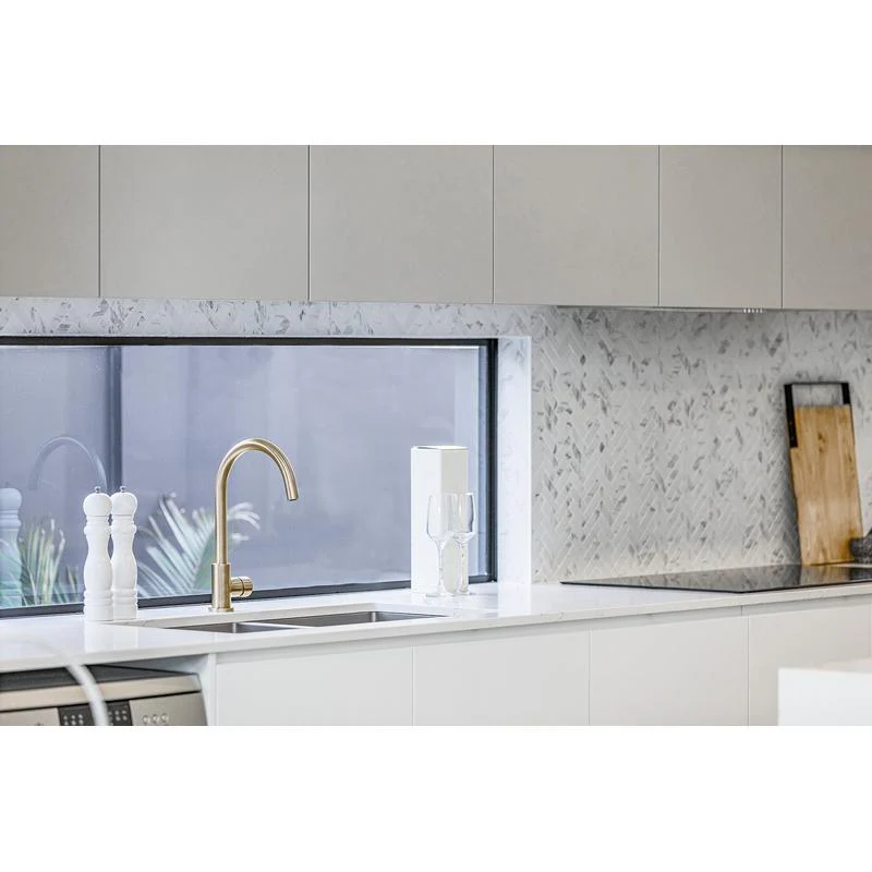Meir Round Gooseneck Kitchen Sink Mixer Tap with Pinless Handle - PVD Brushed Nickel - Image 4