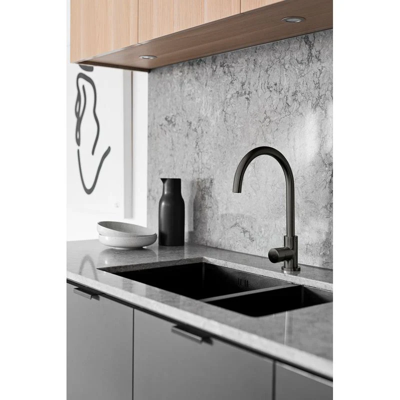 Meir Round Gooseneck Kitchen Sink Mixer Tap with Pinless Handle - Shadow Gun Metal - Image 6