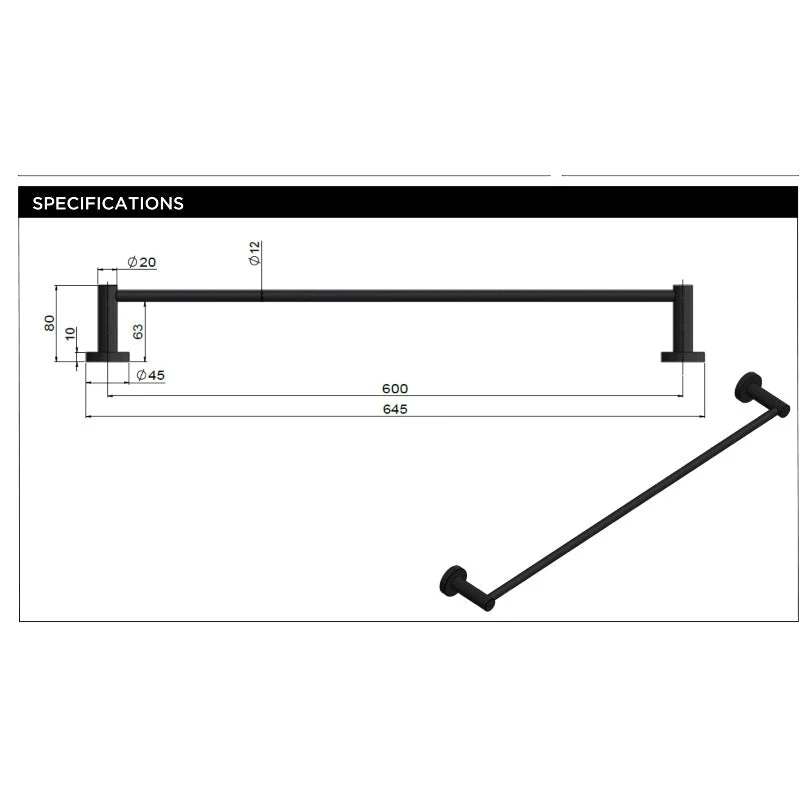 Meir Round Single Towel Rail 600mm - Shadow Gun Metal - Image 4