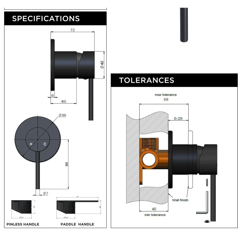 Meir Round Wall Mixer Paddle Handle Trim Kit (In-wall Body Not Included) - Shadow Gun Metal - Image 6