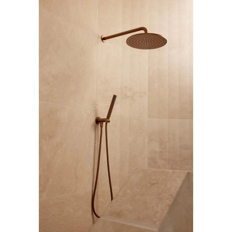 Meir Round Wall Shower Curved Arm 400mm - Lustre Bronze - Image 4