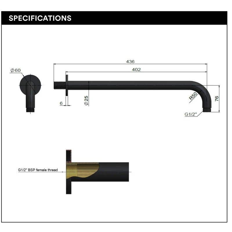 Meir Round Wall Shower Curved Arm 400mm - Champagne - Image 4