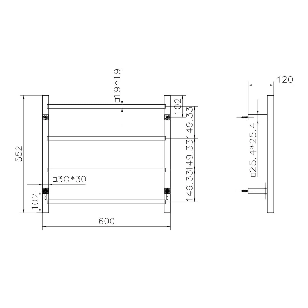 Linsol Spirit 4 Bar Heated Towel Rail - Chrome - Image 3