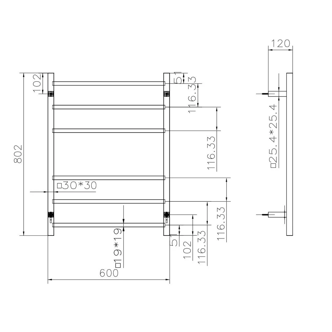 Linsol Spirit 6 Bar Heated Towel Rail - Matte Black - Image 3