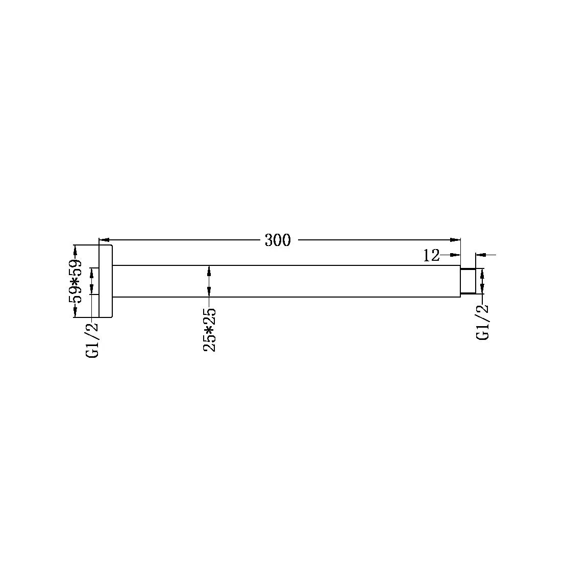 Nero Square Ceiling Arm 300mm Length - Brushed Gold - Image 2