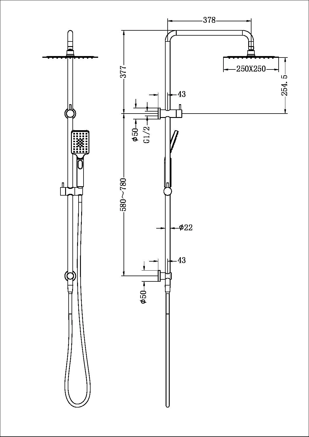 Nero Square Project Twin Shower - Brushed Nickel - Image 4