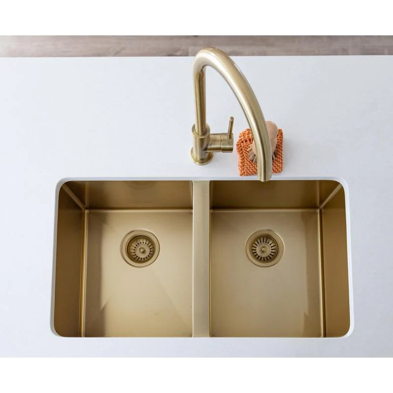 Meir Lavello Kitchen Sink Double Bowl 760 x 440 - Brushed Bronze Gold - Image 3