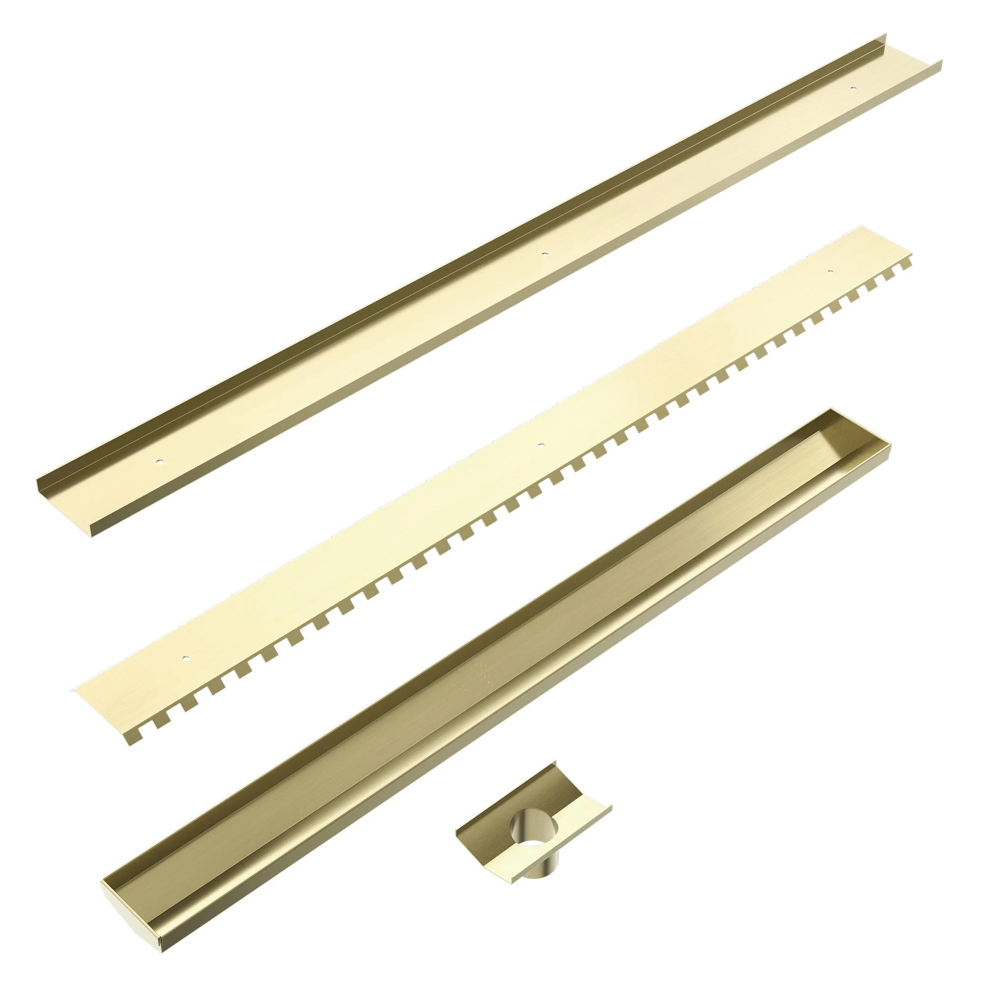 Nero Tile Insert V Channel Floor Grate 50mm Outlet With Hole Saw - Brushed Gold - Image 3