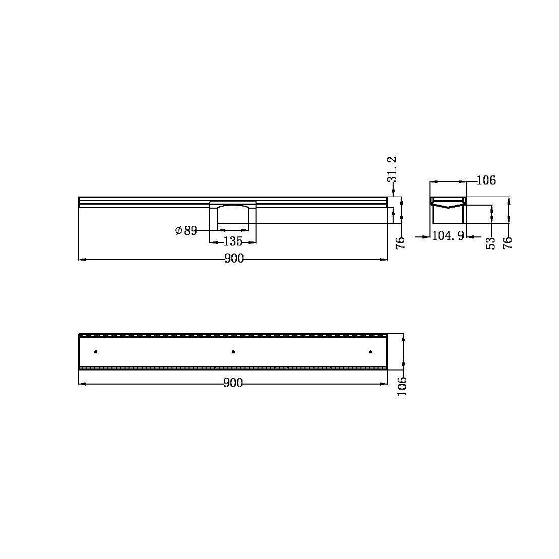 Nero Tile Insert V Channel Floor Grate 89mm Outlet With Hole Saw - Brushed Bronze - Image 4