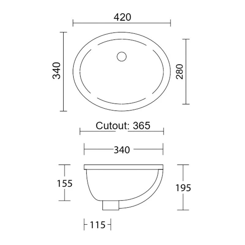 Timberline Oval Undermount Basin - White Gloss - Image 5