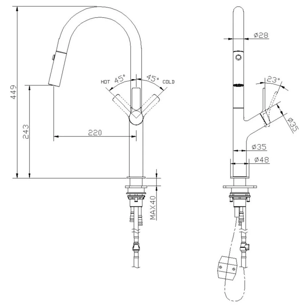 Linsol Tish S2 Pull Out Sink Mixer - Brushed Nickel - Image 2