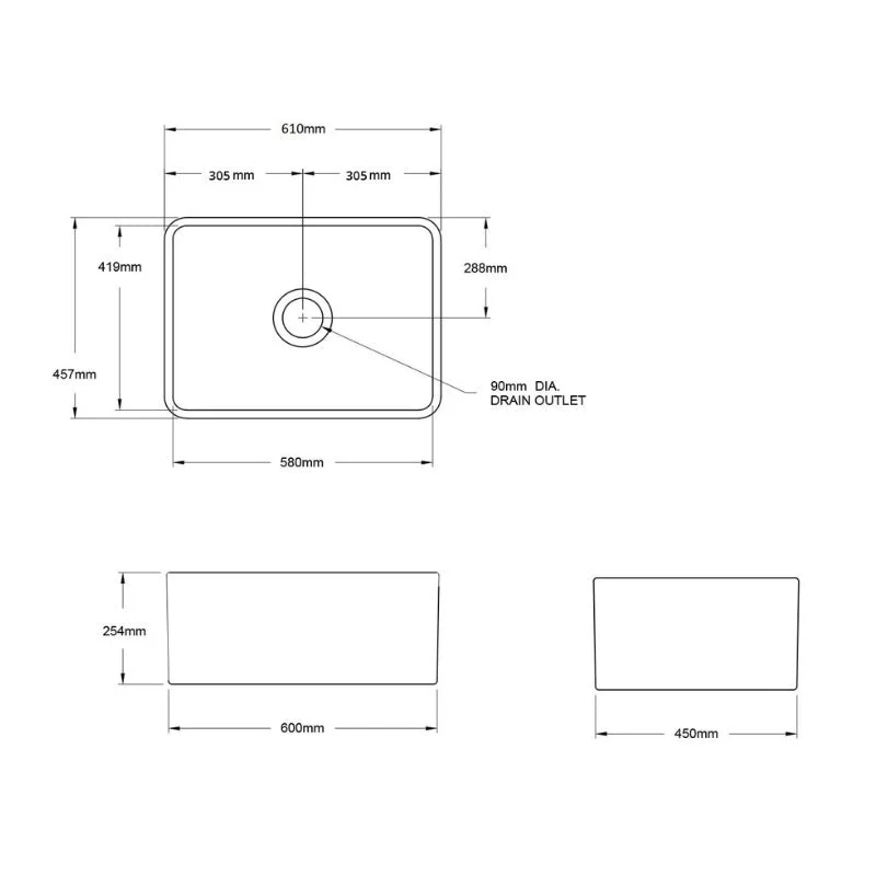 Turner Hastings Novi 600mm Fireclay Butler Sink - Black Matte - Image 3
