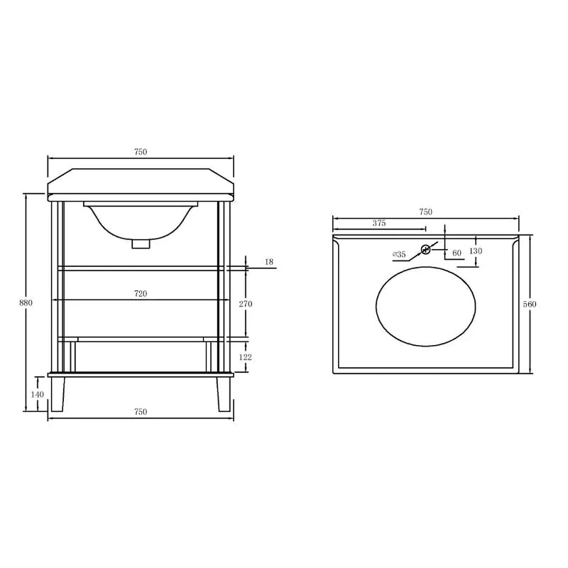 Turner Hastings Coventry 750mm White Vanity With Marble Top & Under Counter Basin - Image 5