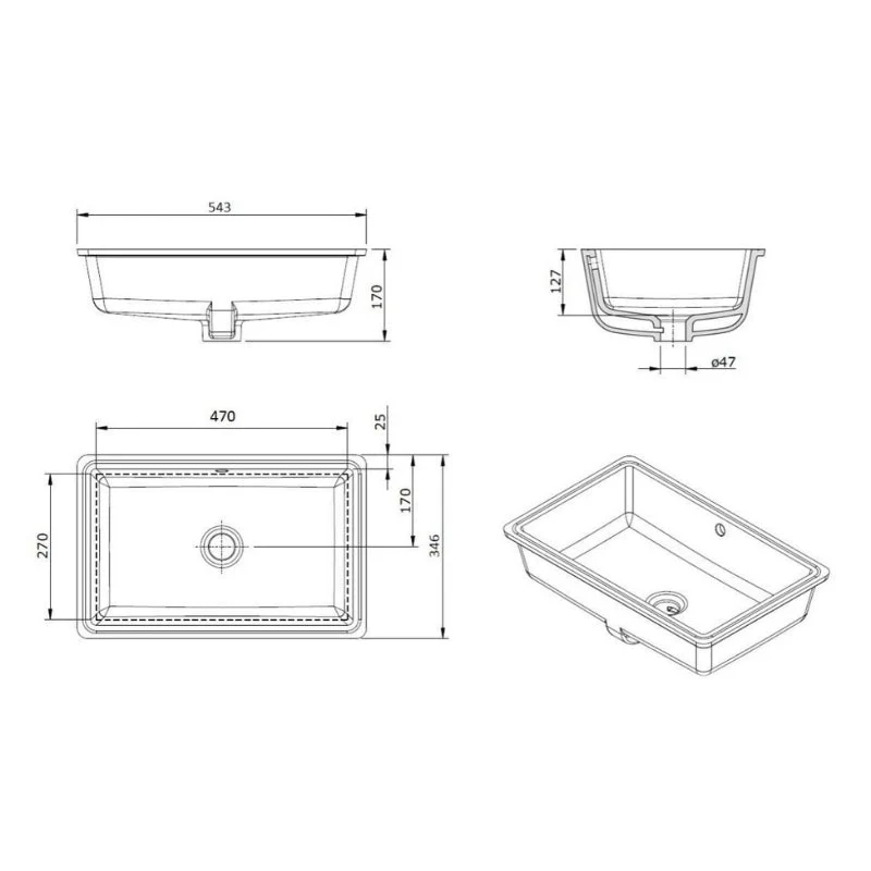Turner Hastings Standard Agres 530mm Under Counter Ceramic Wash Basin - Image 5