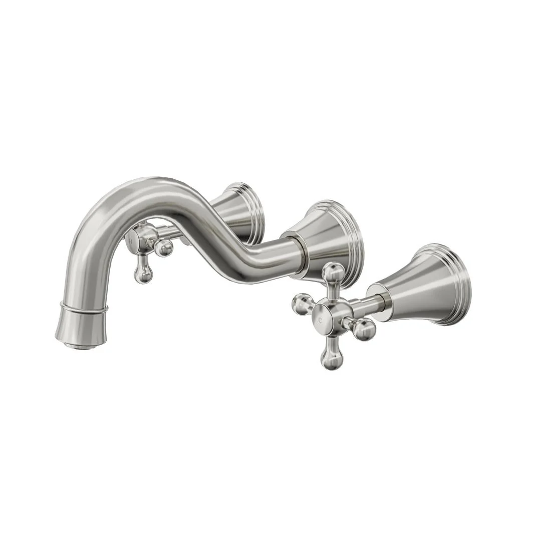 Linsol Vintage Cross Handle Bath Set - Brushed Nickel