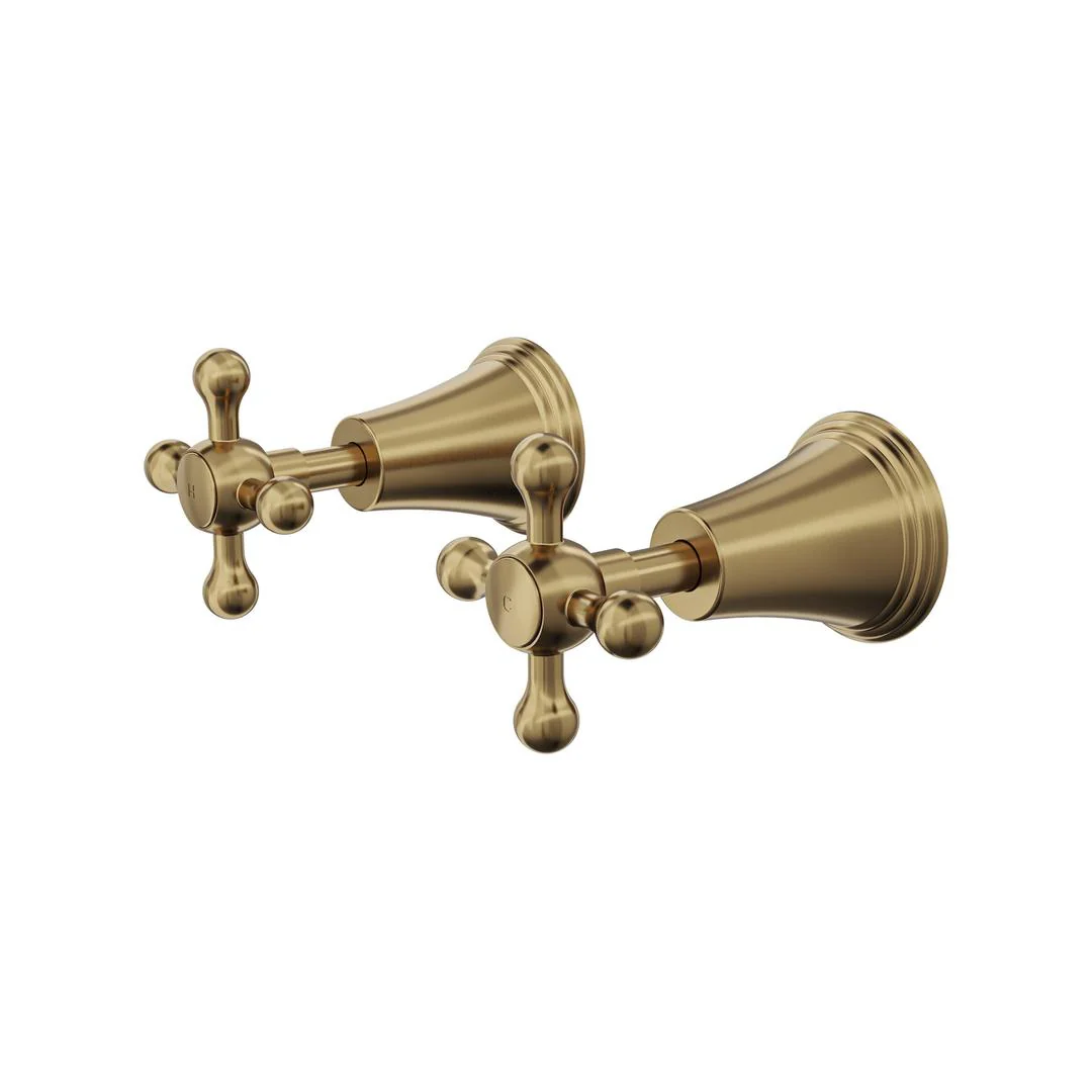Linsol Vintage Cross Handle Wall Top Assemblies - Brushed Brass