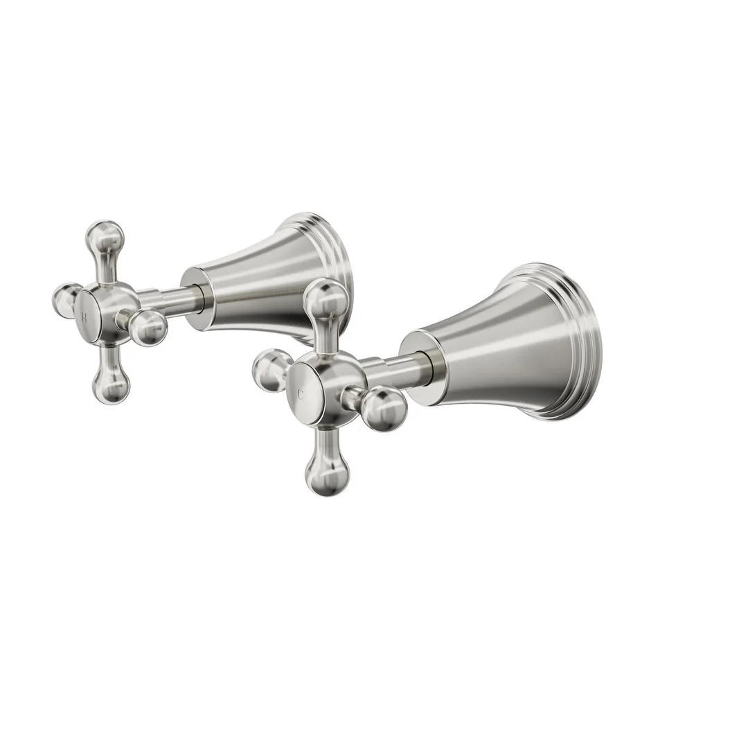 Linsol Vintage Cross Handle Wall Top Assemblies - Brushed Nickel