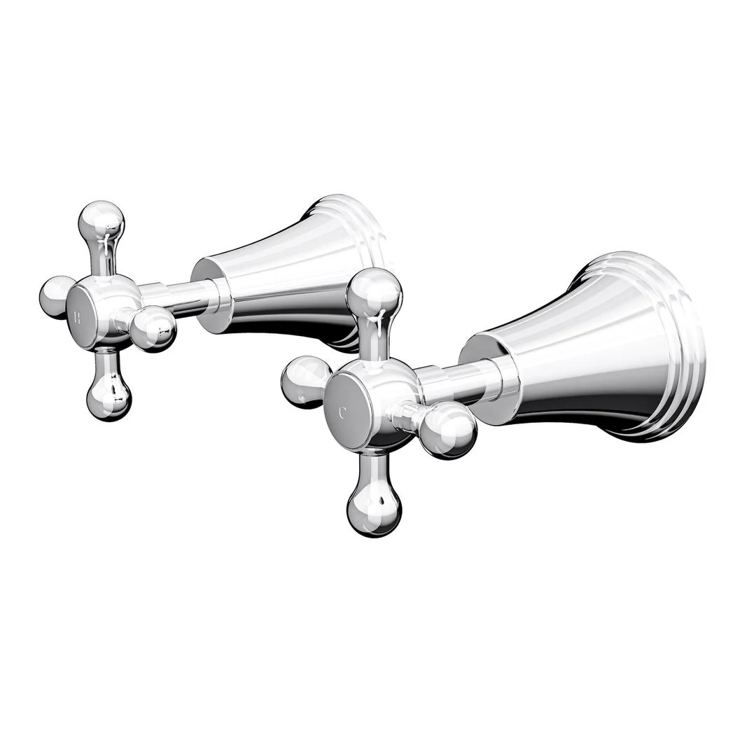 Linsol Vintage Cross Handle Wall Top Assemblies - Chrome