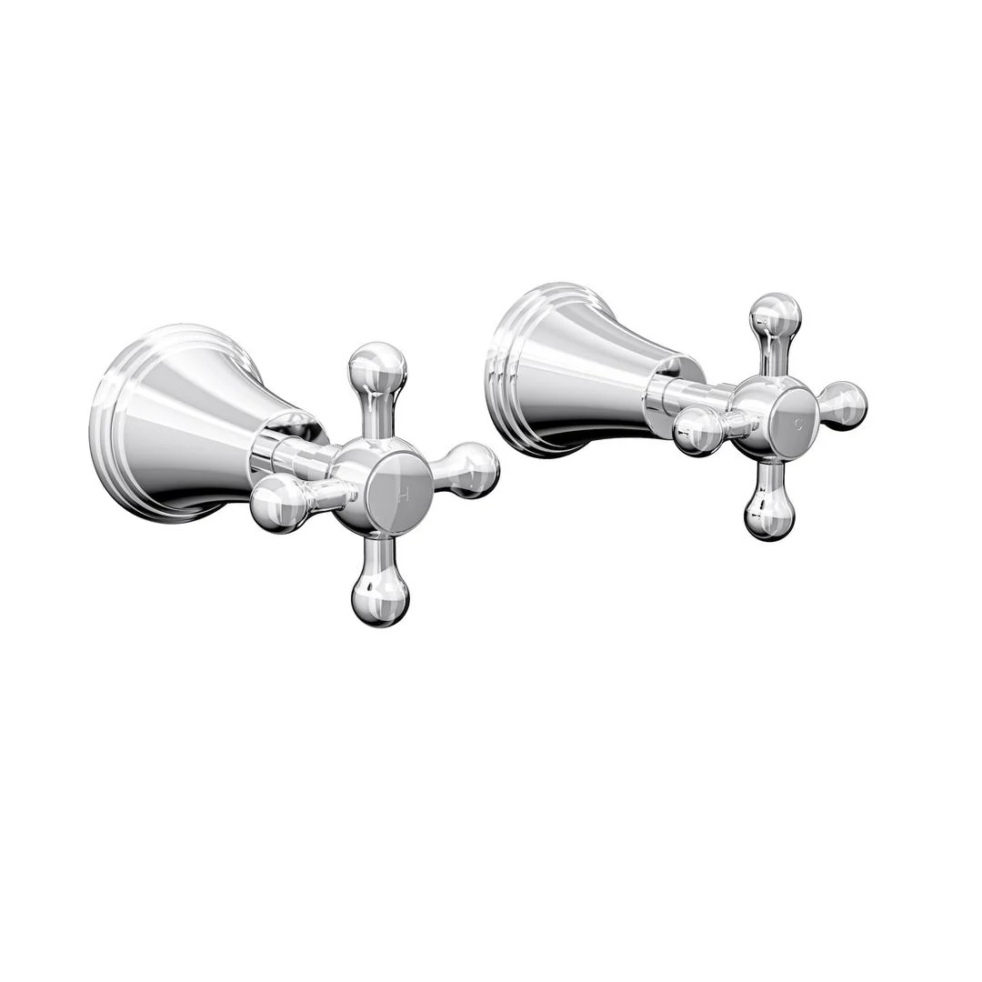 Linsol Vintage Cross Handle Wall Top Assemblies - Chrome - Image 2