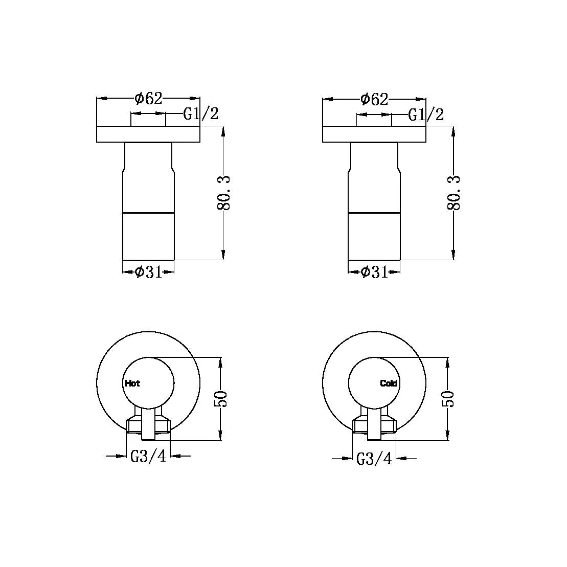 Nero Washing Machine Tap Set - Brushed Nickel - Image 2
