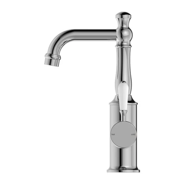 Nero York Basin Mixer With White Porcelain Lever - Chrome - Image 3