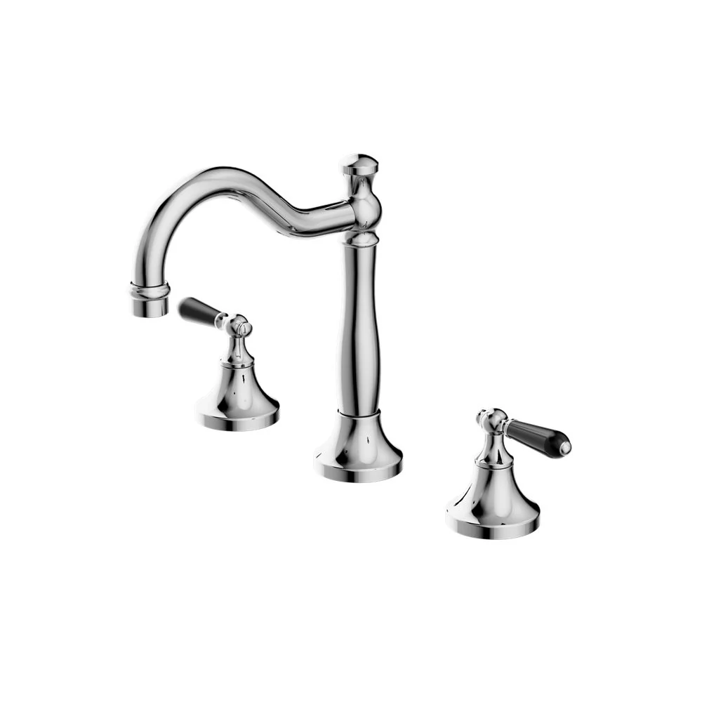 Nero York Basin Set With Black Porcelain Lever - Chrome