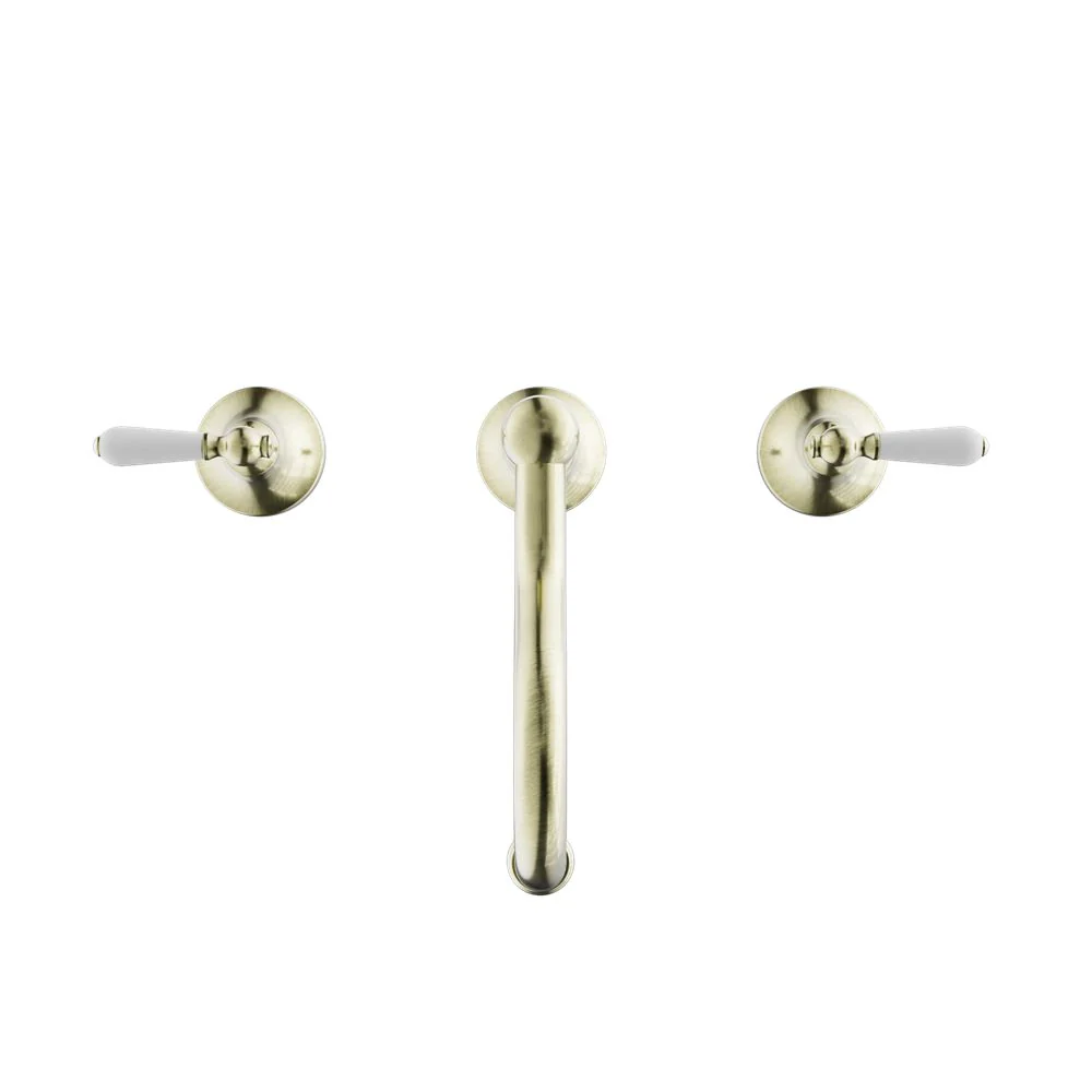 Nero York Basin Set With White Porcelain Lever - Aged Brass - Image 3