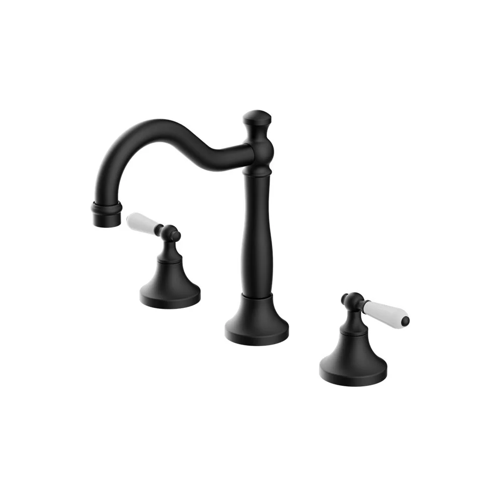 Nero York Basin Set With White Porcelain Lever - Black Matte