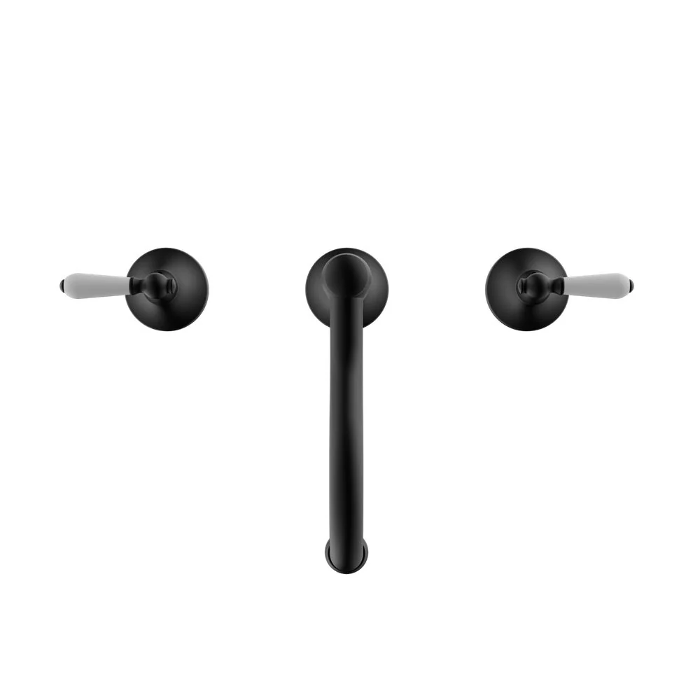 Nero York Basin Set With White Porcelain Lever - Black Matte - Image 3
