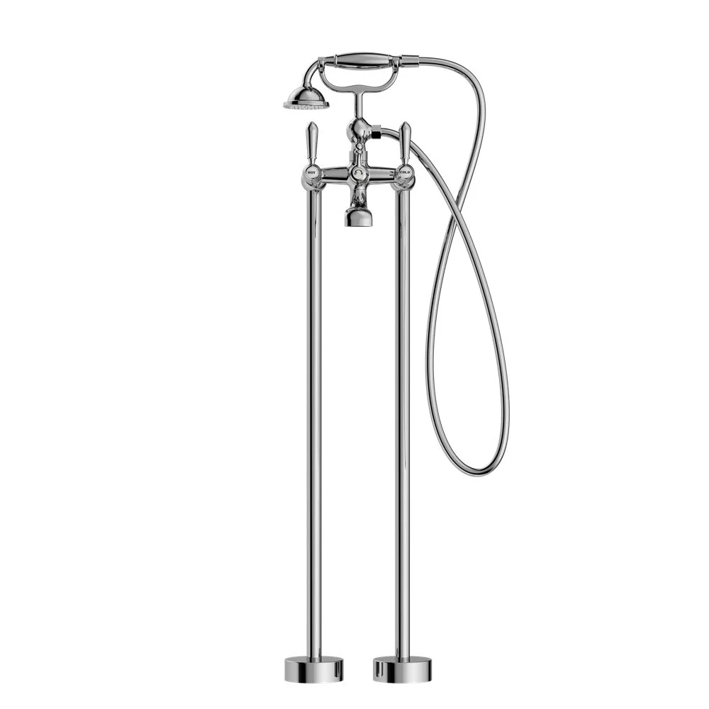 Nero York Freestanding Bath Set With Metal Hand Shower - Chrome