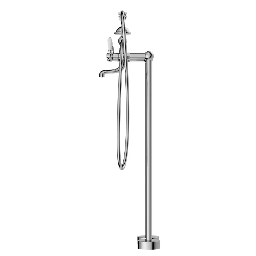 Nero York Freestanding Bath Set With White Porcelain Hand Shower - Chrome - Image 3