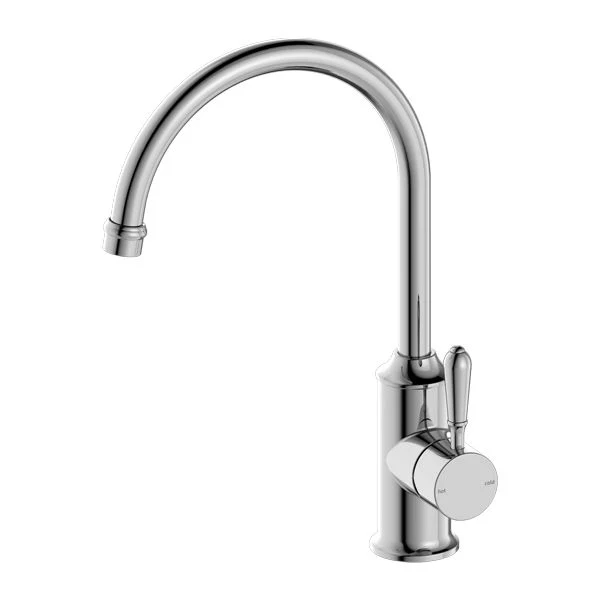 Nero York Kitchen Mixer Gooseneck Spout With Metal Lever - Chrome