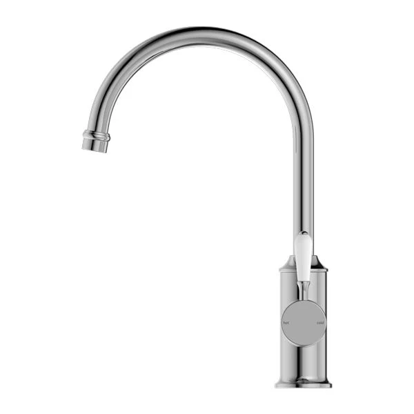 Nero York Kitchen Mixer Gooseneck Spout With White Porcelain Lever - Chrome - Image 2