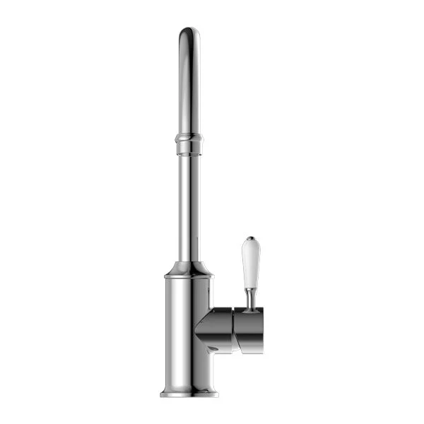 Nero York Kitchen Mixer Gooseneck Spout With White Porcelain Lever - Chrome - Image 3
