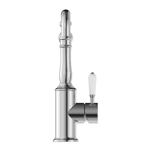Nero York Kitchen Mixer Hook Spout With White Porcelain Lever - Chrome - Image 2