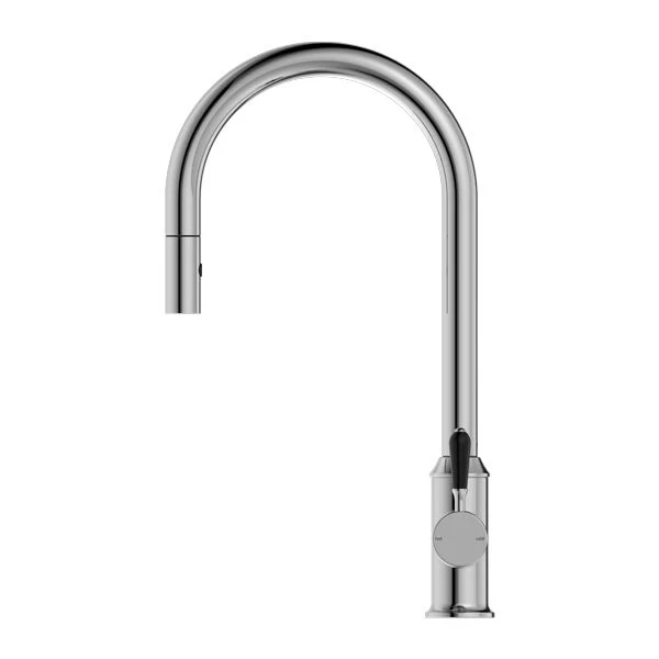 Nero York Pull Out Sink Mixer With Vegie Spray Function With Black Porcelain Lever - Chrome - Image 3